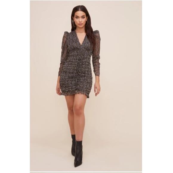 ASTR RUCHED FLORAL FRONT LONG SLEEVE DRESS Size Medium - Picture 9 of 10